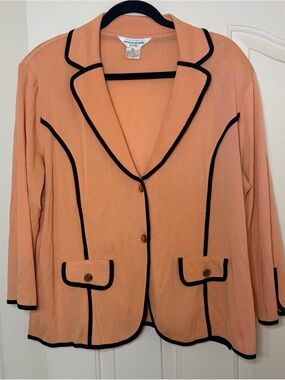 Misook Petite XL Coral Black Trim Knit Blazer Shoulder Pads